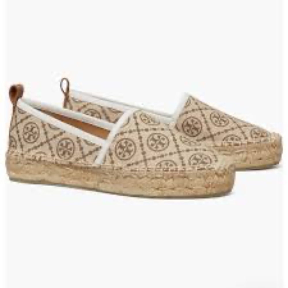 NIB TORY BURCH T MONOGRAM PLATFORM ESPADRILLE Hazel/New Ivory